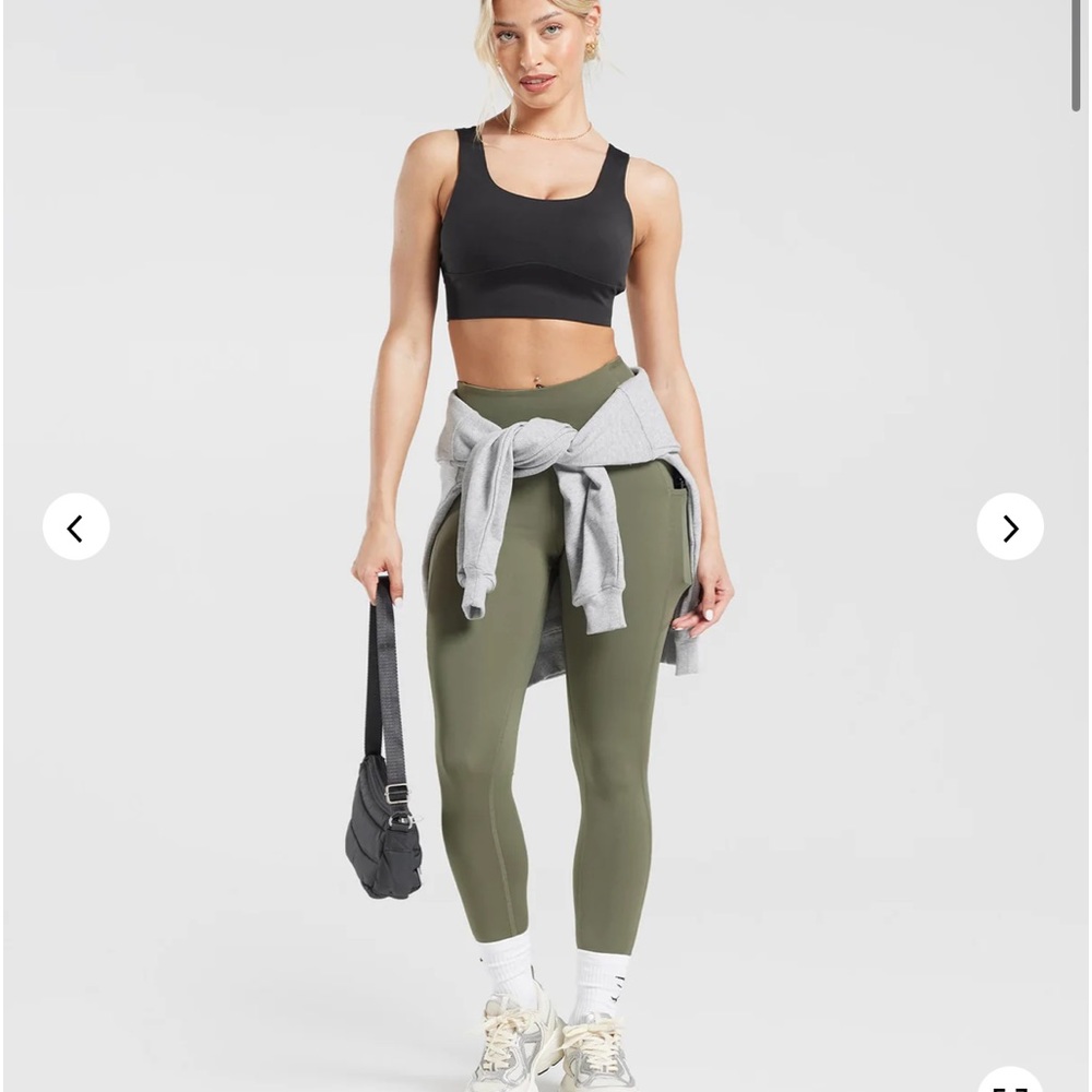 GymShark Olive Green Workout Power Leggings Pockets